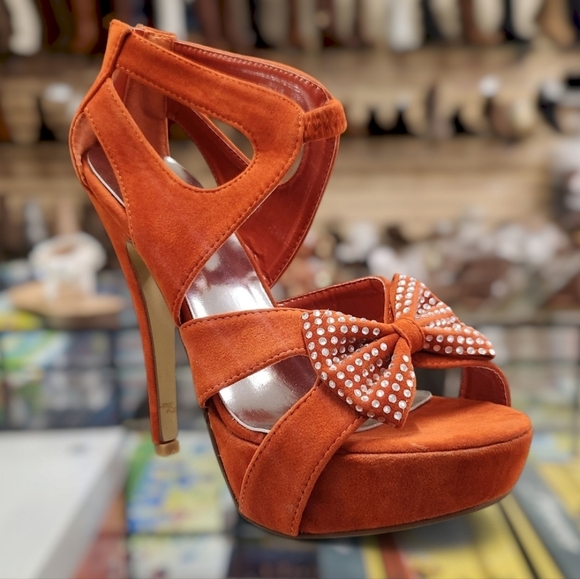 Orange bow open toe heels - Picture 2 of 2